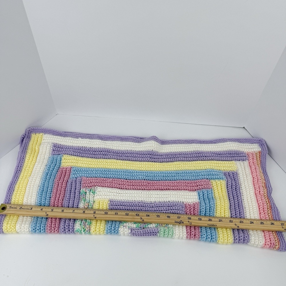 Handmade Crocheted Baby Blanket Pastel Patchwork Knit Throw Nursery - Picture 6 of 6